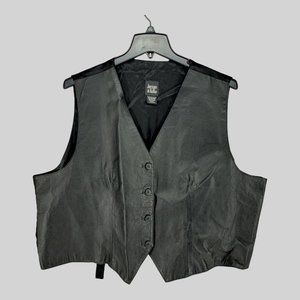 Jacque & Koko Mens Leather Vest Black 4 Button Satan Back Cinch Belt 2XL 26/28